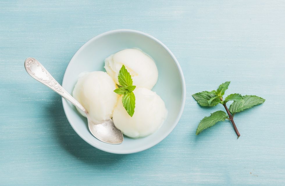 lemon sorbet ice cream with mint