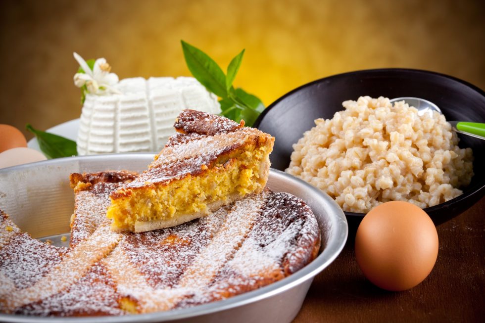 Neapolitan Pastiera with ingredients